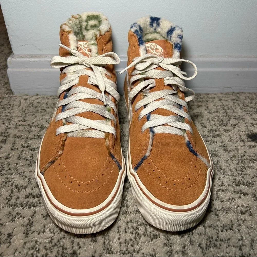 Vans Sk8 Hi Sherpa Suede Sunburn Orange & White Lade-Up Sneakers Size 8.5